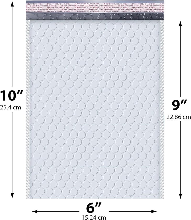 MAILERVIEW White Small Poly Bubble Mailers 6x10 inch #0 | Self Seal Padded Envelopes | Cushioned Bubble Mailer | Usable Size 6x9 | WaterProof | Lightweight mailing Shipping Bags | 250 Pack Bulk | Made in USA - Image 2